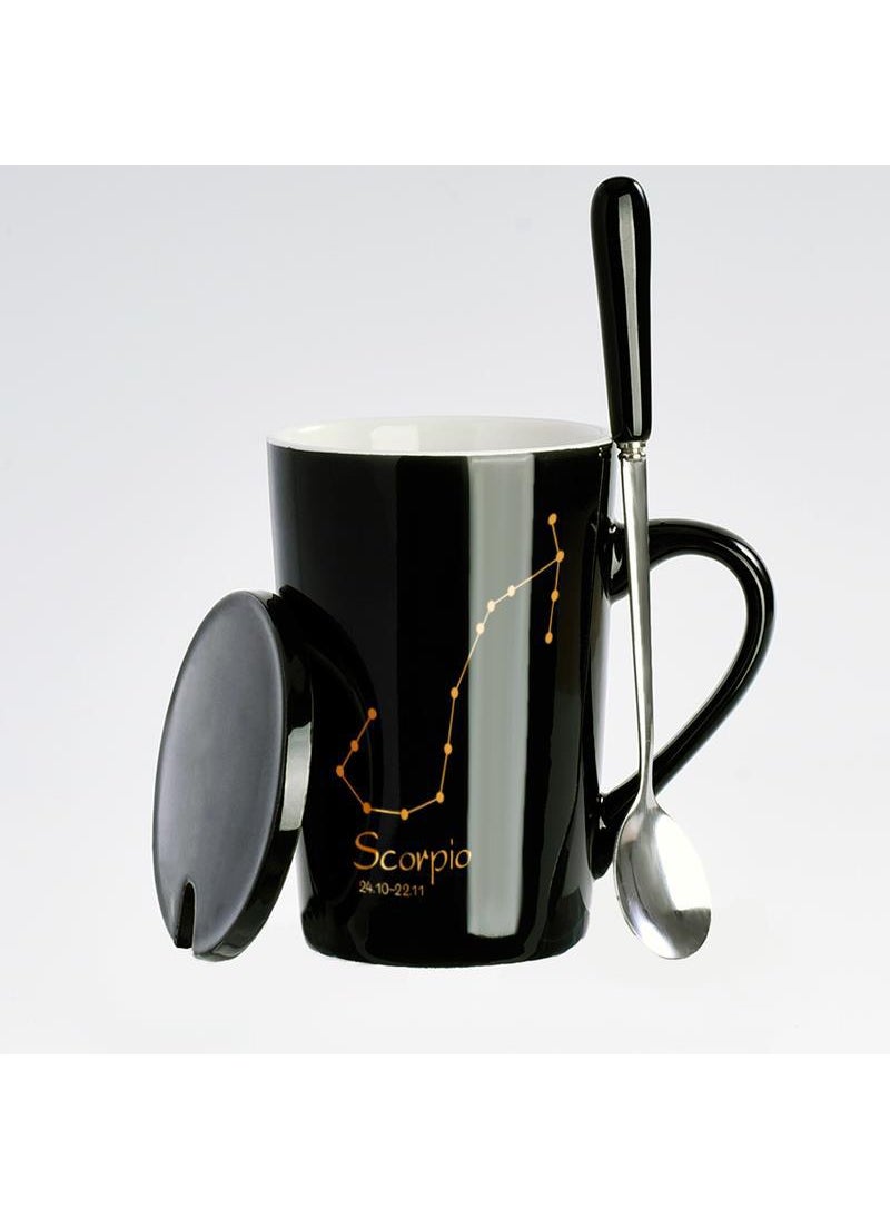 Generic Creative Zodiac Ceramic Mug with Lid Scorpio (Black) 