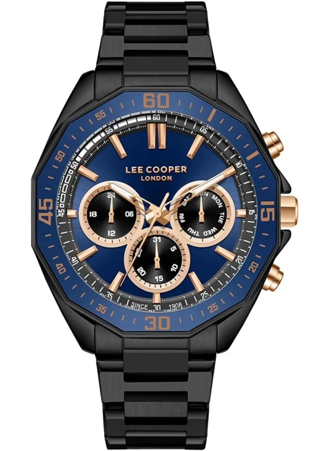 لي كوبر Lee Cooper Men's VX9JE1 Movement Watch, Multi Function Display and Metal Strap - LC08021.090, Blue