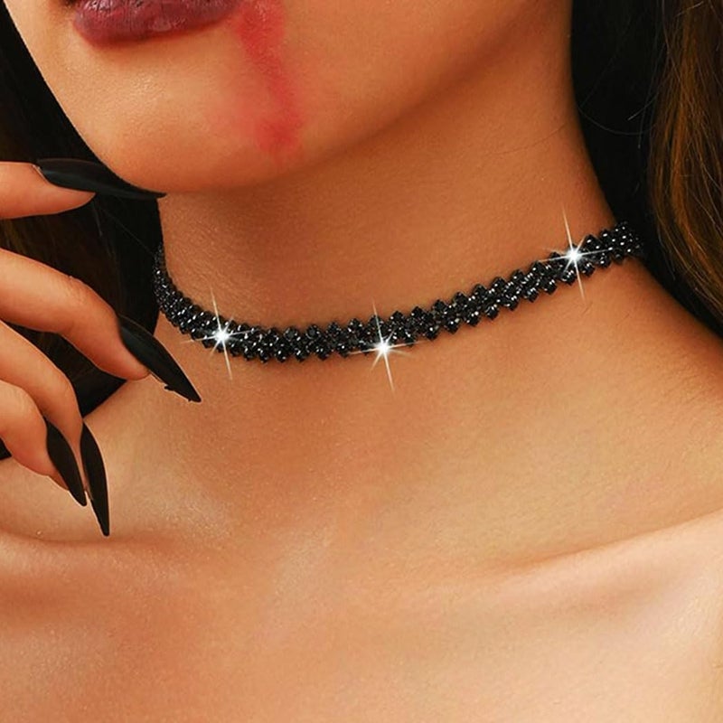 Unicra Black Jewelry Sets Rhinestone Necklace Hoop Earrings Bracelet Set Prom Formal Sparkly Costume Jewelry Sets for Women (Black) - Image 3