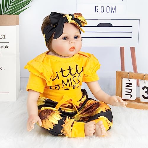 Pedolltree Fashion Reborn Baby Dolls Clothes 22 Inch Girl Yellow Sunflower Outfits Accesories 3 Pcs Set for 2223inch Reborn Dolls Newborn - Image 5