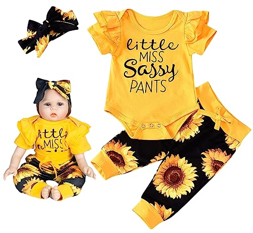 Pedolltree Fashion Reborn Baby Dolls Clothes 22 Inch Girl Yellow Sunflower Outfits Accesories 3 Pcs Set for 2223inch Reborn Dolls Newborn - Image 1
