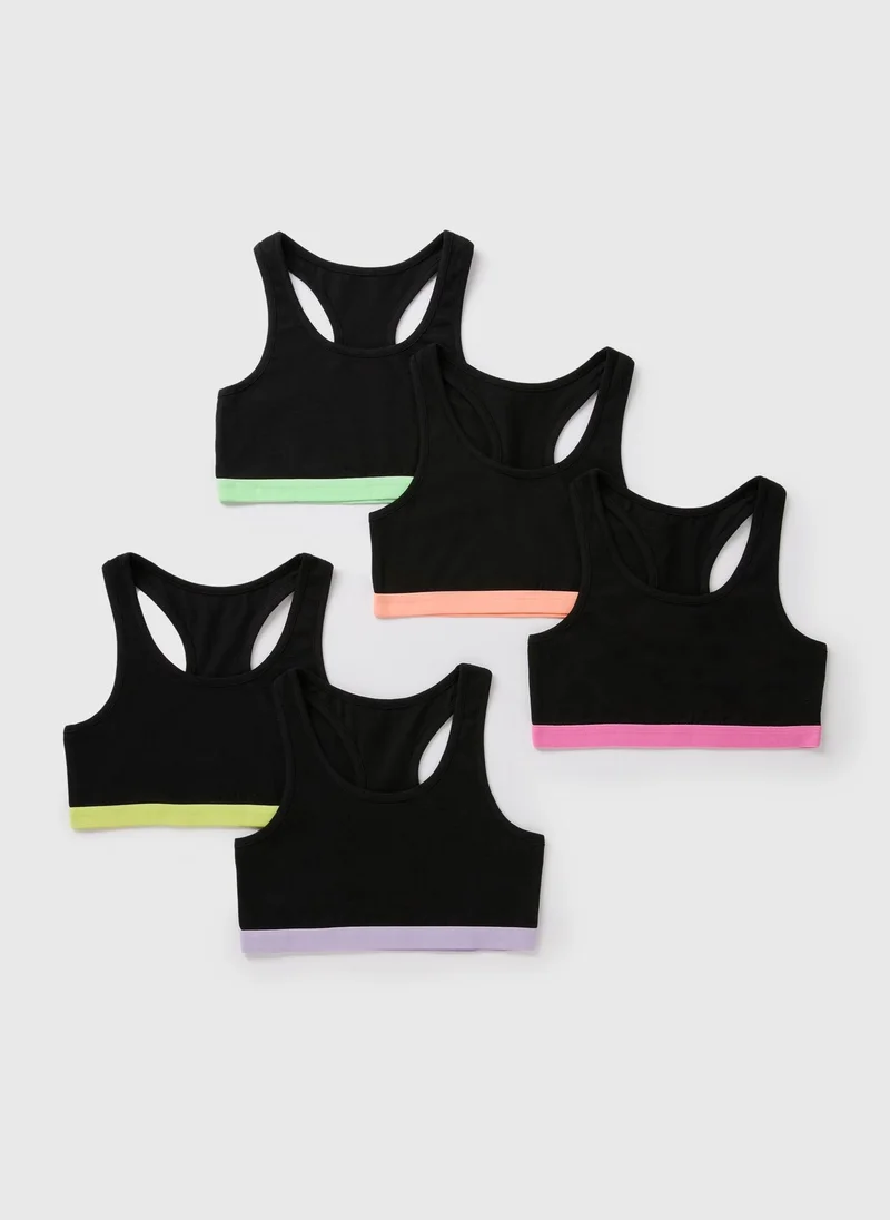Matalan 5 Pack Girls Black Neon Crop Tops