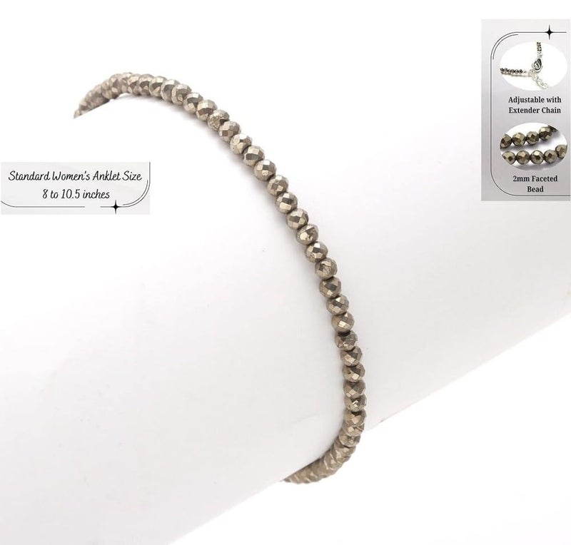 GEMTUB Certified Raw Pyrite Anklet 2mm Beads Size for Women | Natural Crystal Healing Stone Anklet for Wealth, Good Luck & Protection (2 Nos) - Image 2