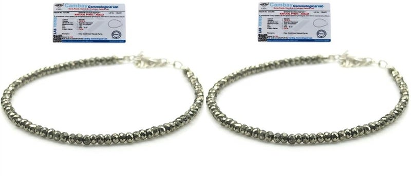 GEMTUB Certified Raw Pyrite Anklet 2mm Beads Size for Women | Natural Crystal Healing Stone Anklet for Wealth, Good Luck & Protection (2 Nos) - Image 1
