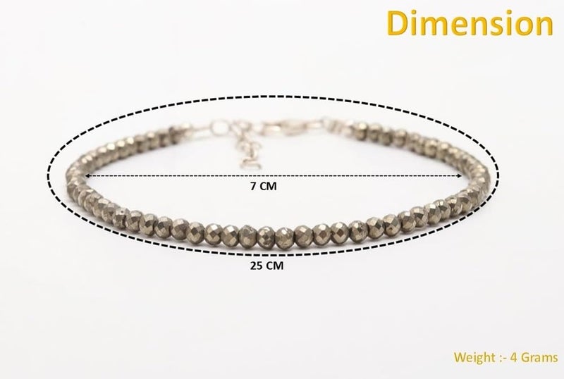 GEMTUB Certified Raw Pyrite Anklet 2mm Beads Size for Women | Natural Crystal Healing Stone Anklet for Wealth, Good Luck & Protection (2 Nos) - Image 3