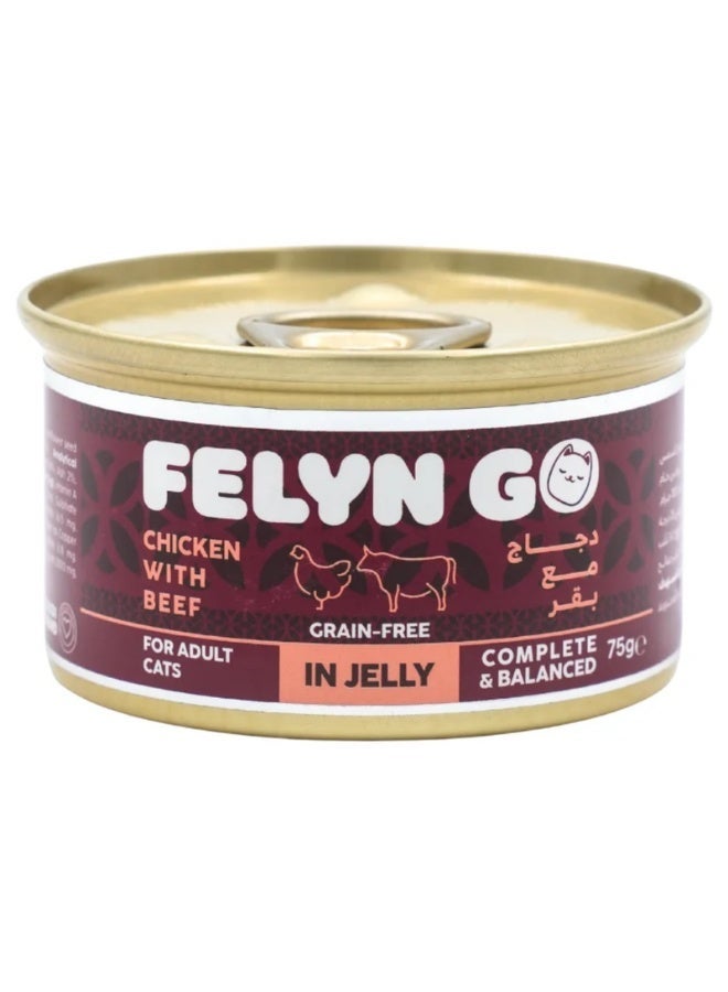 Felyn Go C&B Chicken with Beef in Jelly – Complete Wet Cat Food 6 x75g - Image 1