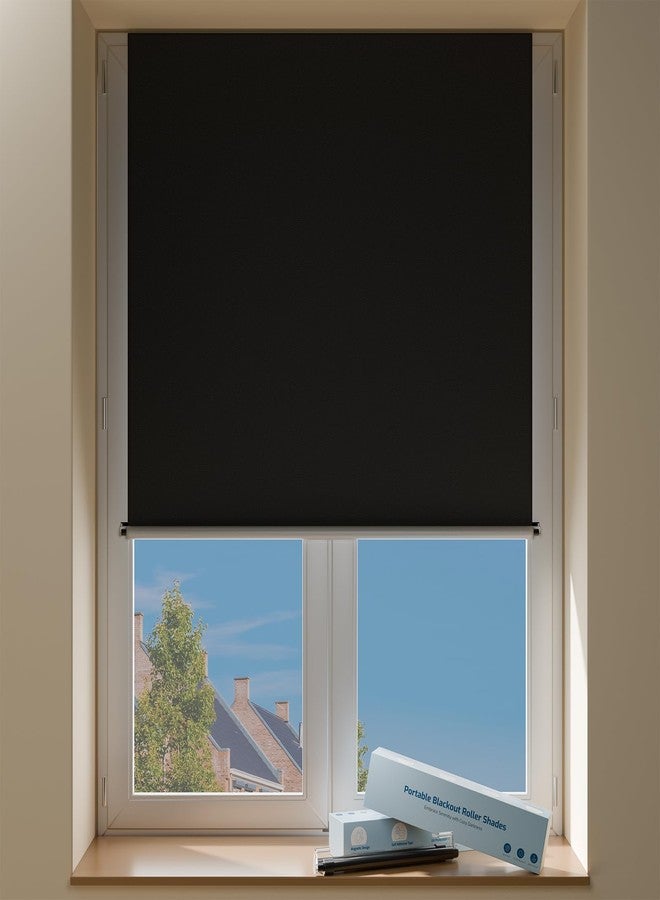 Sumobaby Blackout Curtains Portable with Magnetic Snap 30”x64”|No Drill Blackout Roller Shades with Heat-Resistant Magic Tapes,100% Black out Window Cover|Blinds for Indoor Windows Room(1 Panel,Black) - Image 1