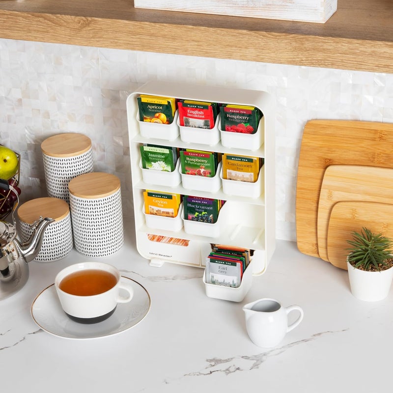 Mind Reader 9 Removable Drawers Tea Bag holder and Condiment Organizer, White - Image 5