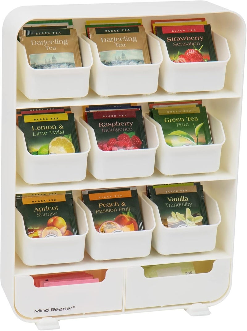 Mind Reader 9 Removable Drawers Tea Bag holder and Condiment Organizer, White - Image 1