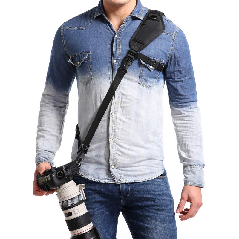 waka Camera Neck Strap with Quick Release, Safety Tether and Underarm Strap, Adjustable Camera Shoulder Sling Strap for Nikon Canon Sony Fuji DSLR Camera, Black - Image 1