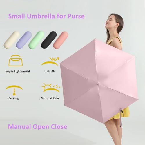 BAODINI Travel Essentials Mini Umbrella for Purse With Case Small Compact UV Sun Protection Lightweight Tiny Pocket Manual Open Close Umbrella for Women Kids and Men Fit Purse Backpack - Image 5