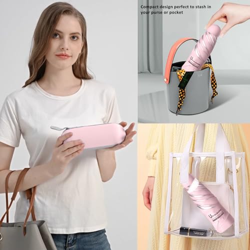 BAODINI Travel Essentials Mini Umbrella for Purse With Case Small Compact UV Sun Protection Lightweight Tiny Pocket Manual Open Close Umbrella for Women Kids and Men Fit Purse Backpack - Image 3