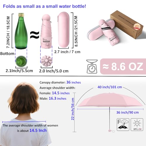 BAODINI Travel Essentials Mini Umbrella for Purse With Case Small Compact UV Sun Protection Lightweight Tiny Pocket Manual Open Close Umbrella for Women Kids and Men Fit Purse Backpack - Image 4