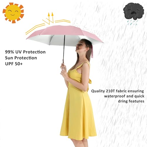 BAODINI Travel Essentials Mini Umbrella for Purse With Case Small Compact UV Sun Protection Lightweight Tiny Pocket Manual Open Close Umbrella for Women Kids and Men Fit Purse Backpack - Image 2