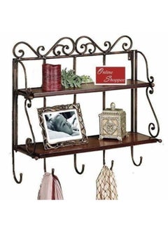 Wooden Twist Wooden & Iron 2 Shelf Book/ Kitchen Rack With Cloth/Key Hanger  - Image 3
