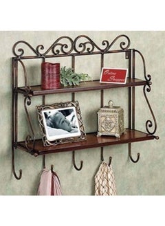 Wooden Twist Wooden & Iron 2 Shelf Book/ Kitchen Rack With Cloth/Key Hanger  - Image 1