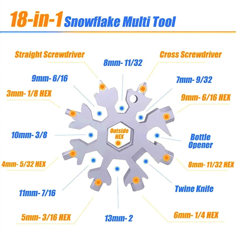 KEPY THE MALL KEPY THE MALL 18 in 1 Stainless Steel Snowflake Multi Tool Durable and Portable Essential Key Chain Pocket Bottle Opener Pocket Wrench Multi color - Image 5