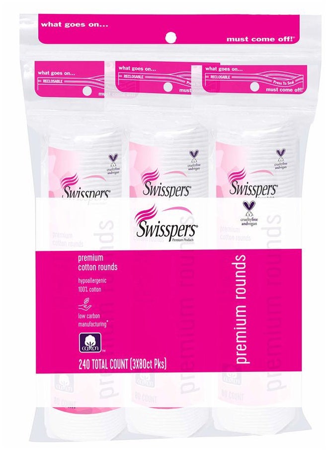 Swisspers Premium 100% Cotton Rounds, Hypoallergenic, 240 Count  - Image 1