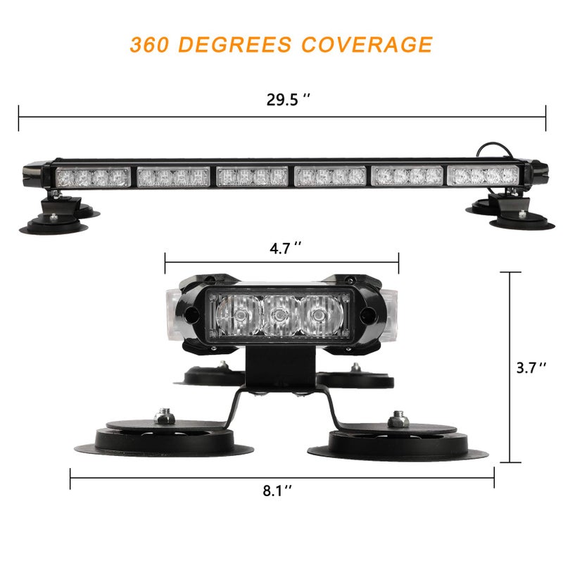 ASPL 29.5" 54 LED Strobe Light Bar Double Side Flashing High Intensity Emergency Warning Flash Strobe Light with Magnetic Base for Safety Construction Vehicles Tow Trucks Pickup (Amber/White) - Image 3