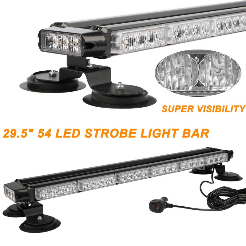 ASPL 29.5" 54 LED Strobe Light Bar Double Side Flashing High Intensity Emergency Warning Flash Strobe Light with Magnetic Base for Safety Construction Vehicles Tow Trucks Pickup (Amber/White) - Image 2