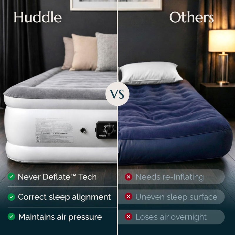سرير هوائي فاخر مزدوج من هادل® مع تقنية المضخة المزدوجة الحاصلة على براءة اختراع SlumberGuard™ | فراش قابل للنفخ بمضخة مدمجة | فراش قابل للنفخ مريح | أحجام السرير الهوائي: مفرد، مزدوج، كينغ - Image 4