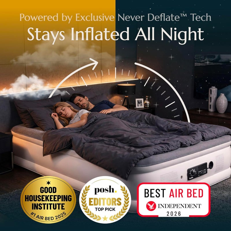 سرير هوائي فاخر مزدوج من هادل® مع تقنية المضخة المزدوجة الحاصلة على براءة اختراع SlumberGuard™ | فراش قابل للنفخ بمضخة مدمجة | فراش قابل للنفخ مريح | أحجام السرير الهوائي: مفرد، مزدوج، كينغ - Image 3