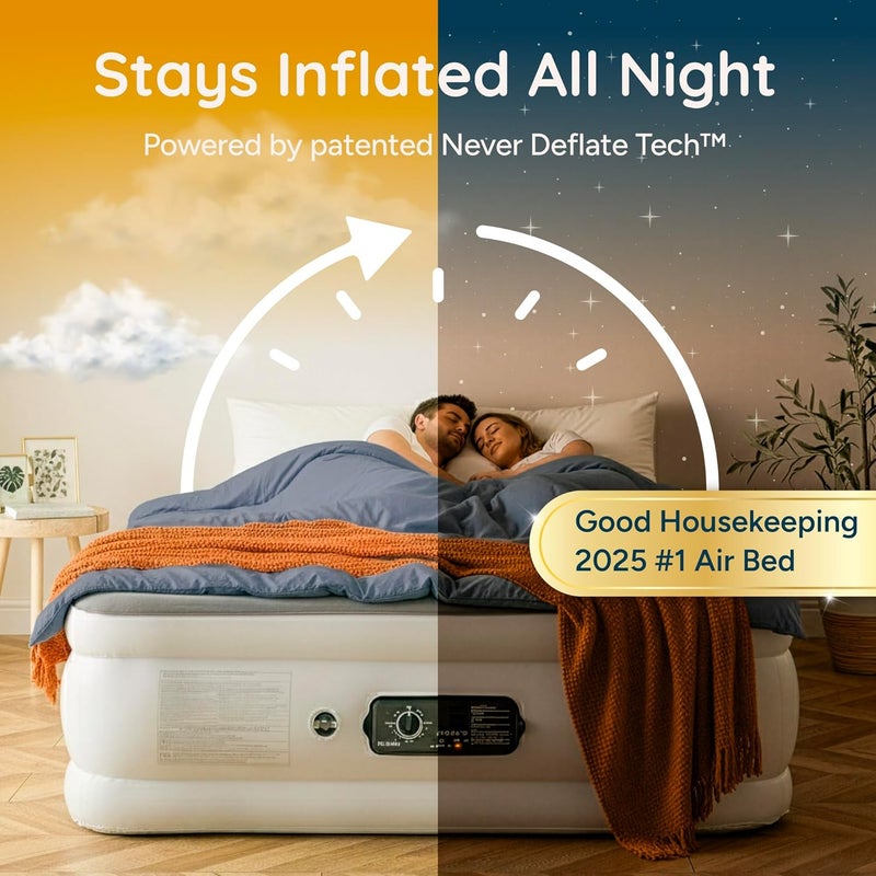 سرير هوائي فاخر مزدوج من هادل® مع تقنية المضخة المزدوجة الحاصلة على براءة اختراع SlumberGuard™ | فراش قابل للنفخ بمضخة مدمجة | فراش قابل للنفخ مريح | أحجام السرير الهوائي: مفرد، مزدوج، كينغ - Image 2