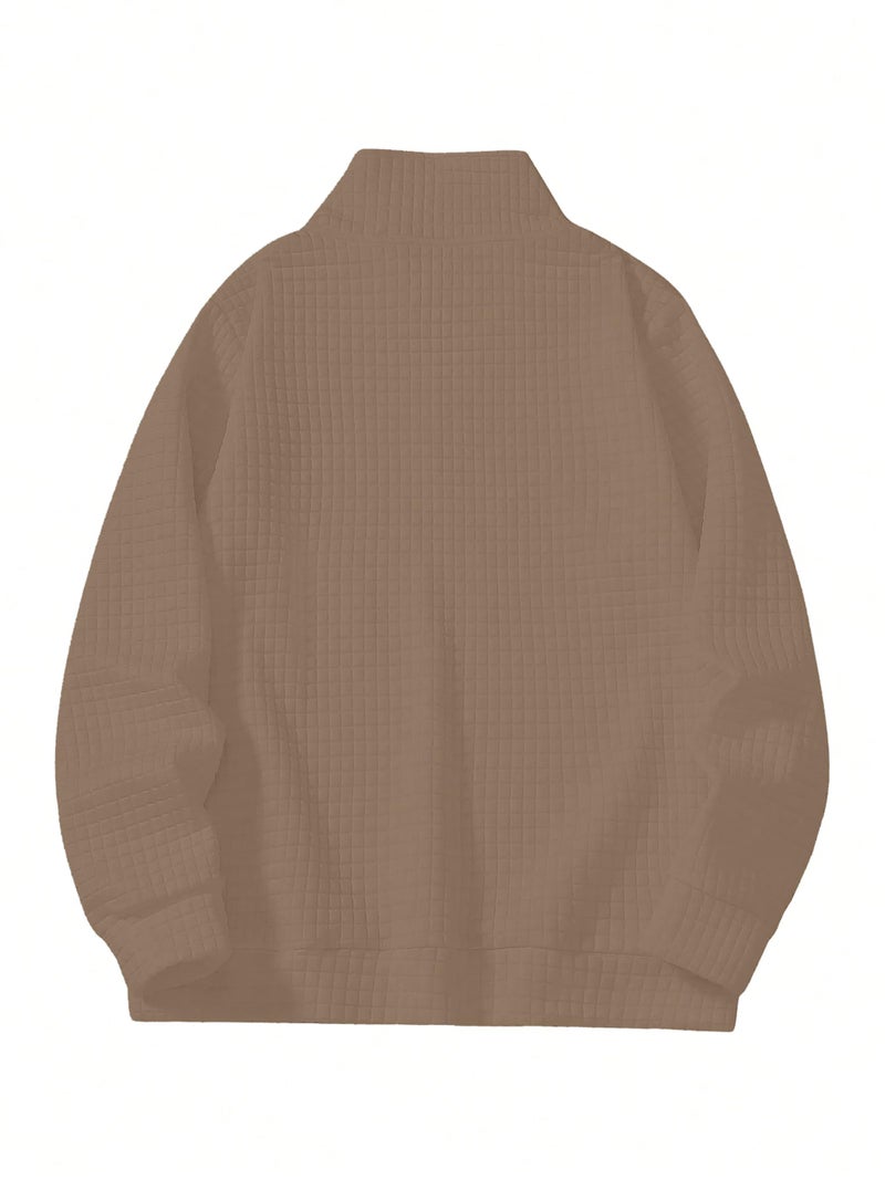 KAJARU Men's Textured Half-Zip Short Sleeve Sweatshirt - Casual Summer Pullover Top (in, Alpha, 2XL, Regular, CHIKU) - Image 3