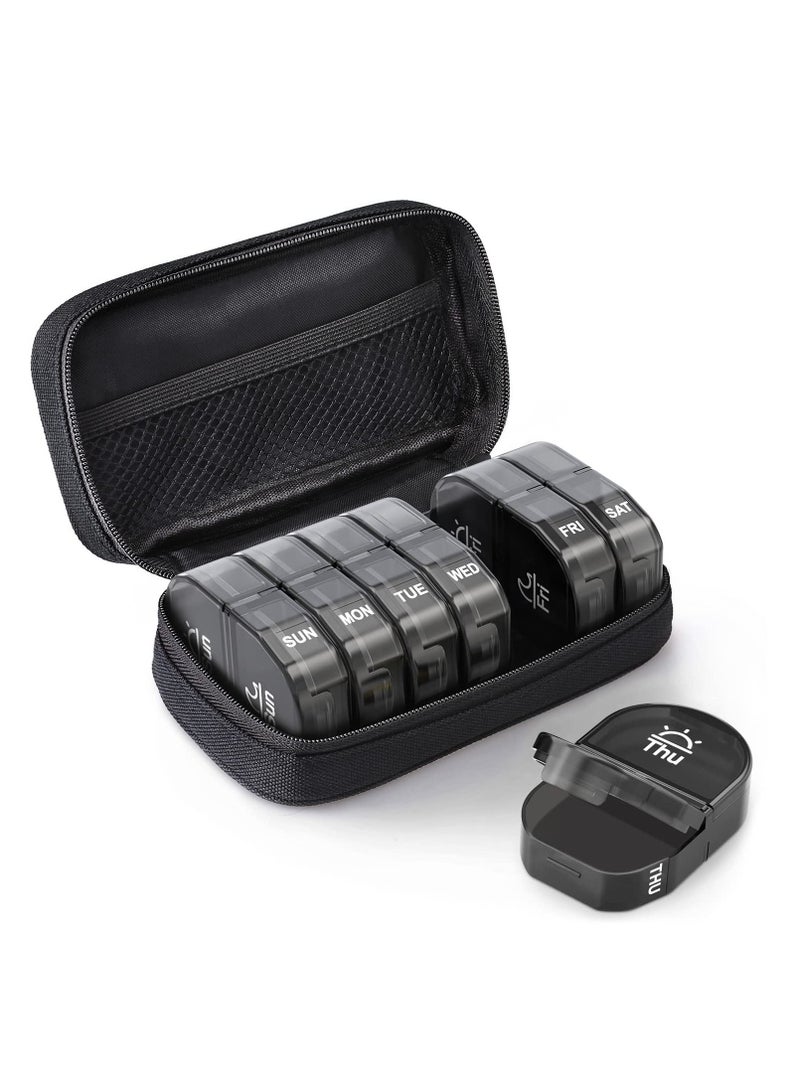 Excefore Canvas Bag Weekly Pill Organizer 2 Times a Day, Large AM/PM Pill Box 7 Day with Portable Zipper Cloth Bag for Holding Supplements - Image 1