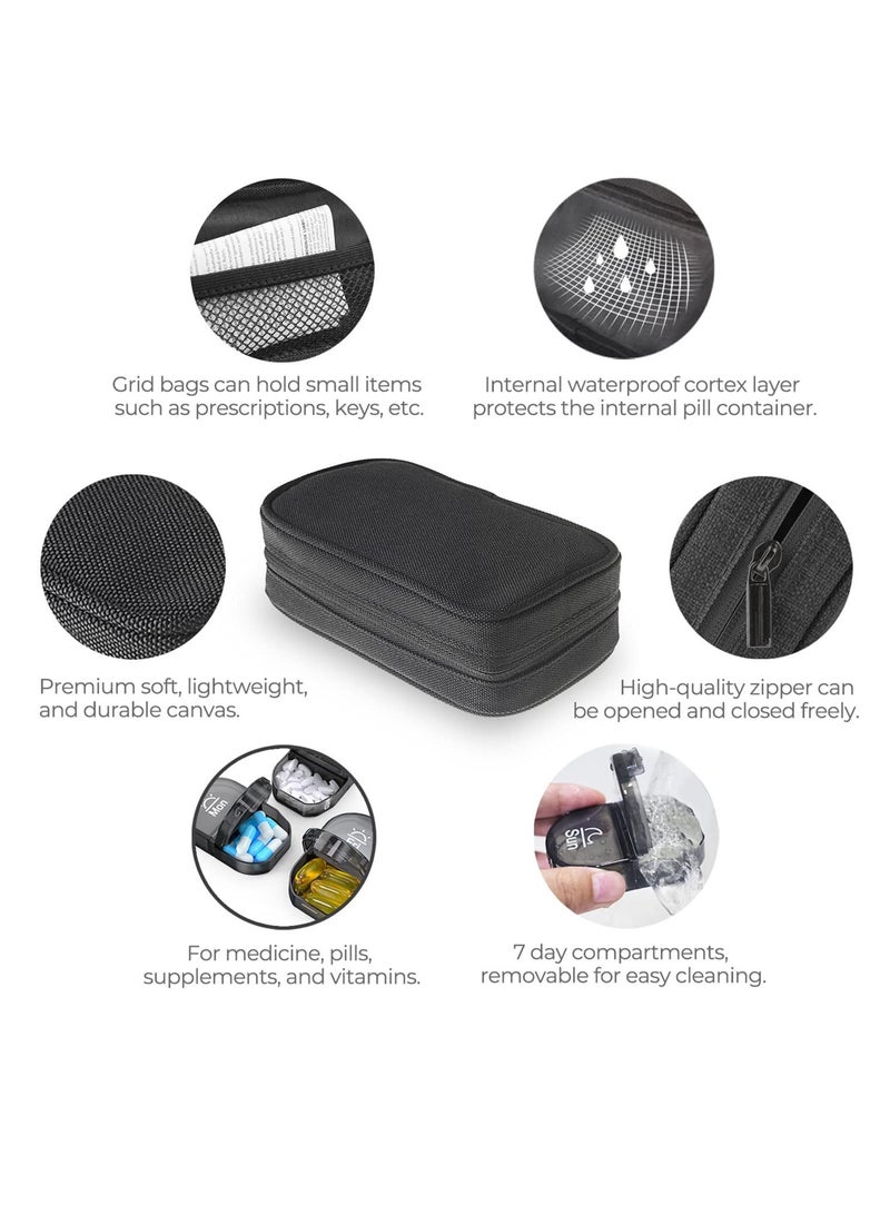 Excefore Canvas Bag Weekly Pill Organizer 2 Times a Day, Large AM/PM Pill Box 7 Day with Portable Zipper Cloth Bag for Holding Supplements - Image 2