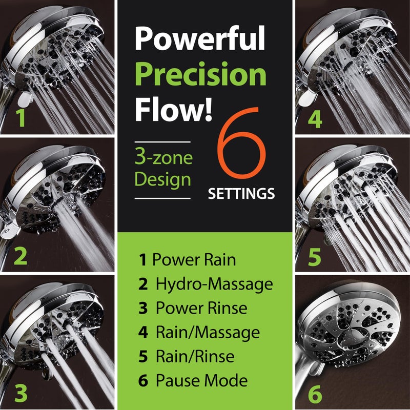 AquaDance For California High Pressure 6-Setting 3.5" Chrome Face Handheld Shower with Hose for Ultimate Shower Experience! Officially Tested to Meet Strict US Quality & Performance Standards! - Image 5