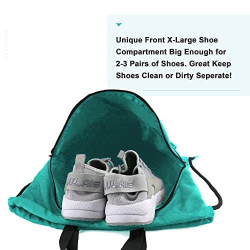 BeeGreen Teal Drawstring Backpack String Bag with Water Bottle Pockets Large Workout Bag Sackpack and Shoe Compartment Swim Sports Cinch Bag for Men Women Gym Yoga - Image 3