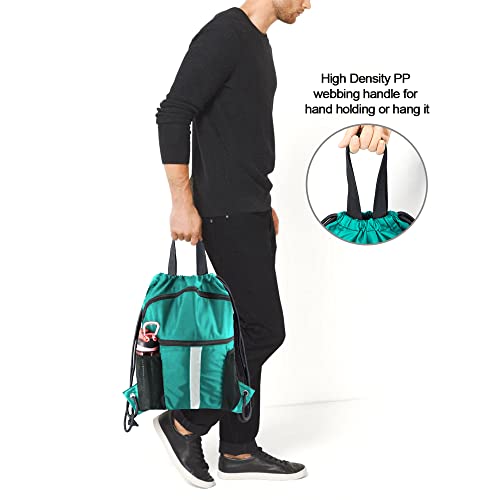 BeeGreen Teal Drawstring Backpack String Bag with Water Bottle Pockets Large Workout Bag Sackpack and Shoe Compartment Swim Sports Cinch Bag for Men Women Gym Yoga - Image 5