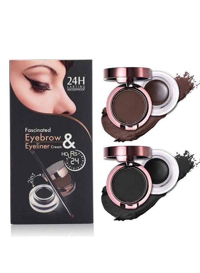 Ucanbe مجموعة 4 في 1 جل تحديد العيون وبودرة الحواجب باللون البني والأسود مقاومة للماء مع فرشاة تحديد العيون - Image 2