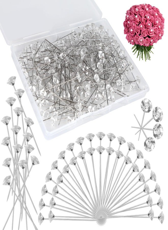 Pinsit 200Pcs Diamond Bouquet Pins, Corsage Boutonniere Pins,2 Inch Crystal Rhinestones Floral Pins,Straight Pins for Flower Bouquets Wedding Bridal Hair Accessories Jewelry DIY Decoration and Craft Sewing - Image 1