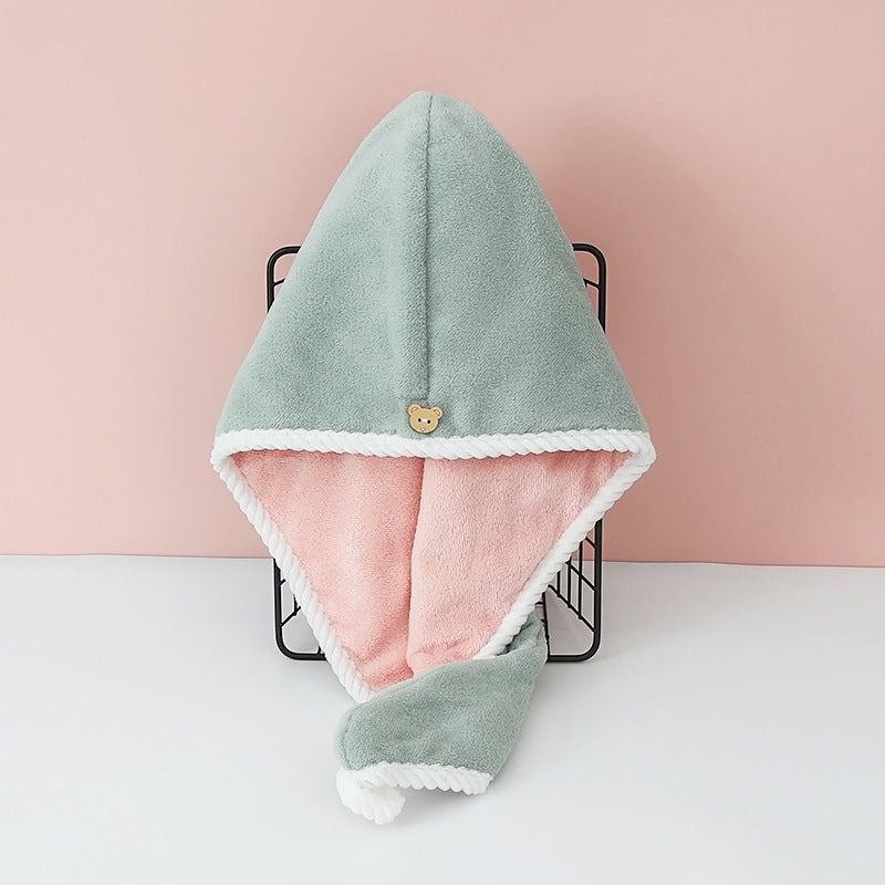 Generic Double-Layer Coral Fleece Hair Towel WrapDouble-layer hair drying cap [Green Pink]] Double-layer hair drying cap [Green Pink]] 