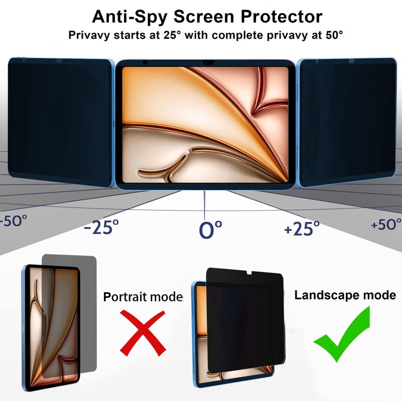 Juvraixo Privacy Screen Protector for iPad Pro 13 Inch 2025/2024 [8th/7th Generation,M5/M4] , iPad Air 13 Inch 2025/2024 [7/6th Generation,M3/M2] 9H Tempered Glass Anti-Spy [Face ID & Apple Pencil Compatible] Case Friendly HD Clear Case Friendly - Image 3