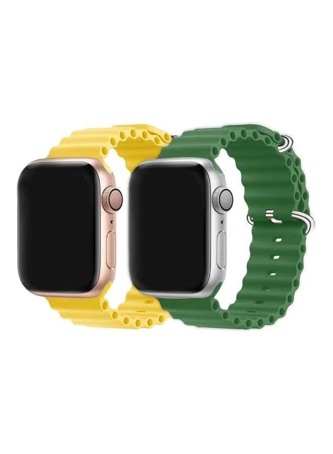 vesus 2Pack for apple watch ocean band 49mm 45mm 44mm 42mm Soft Silicone Loop Strap for watch Series Ultra/8/7/SE/6/5/4/3/2/1 Yellow/Green - Image 1