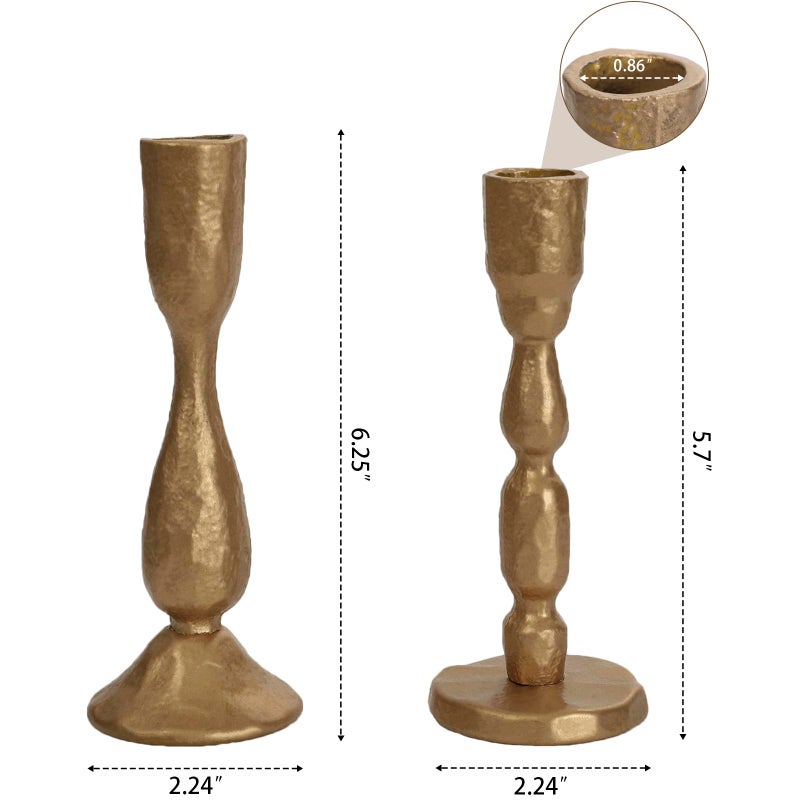 SUJUN Antique Brass Handcrafted Iron Taper Candle Holders - Set of 2 Decorative Candlesticks for Weddings, Dining, and Parties - Image 2