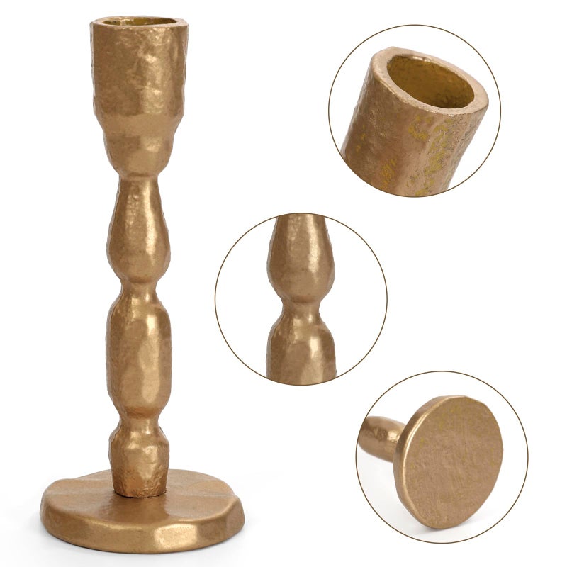 SUJUN Antique Brass Handcrafted Iron Taper Candle Holders - Set of 2 Decorative Candlesticks for Weddings, Dining, and Parties - Image 3