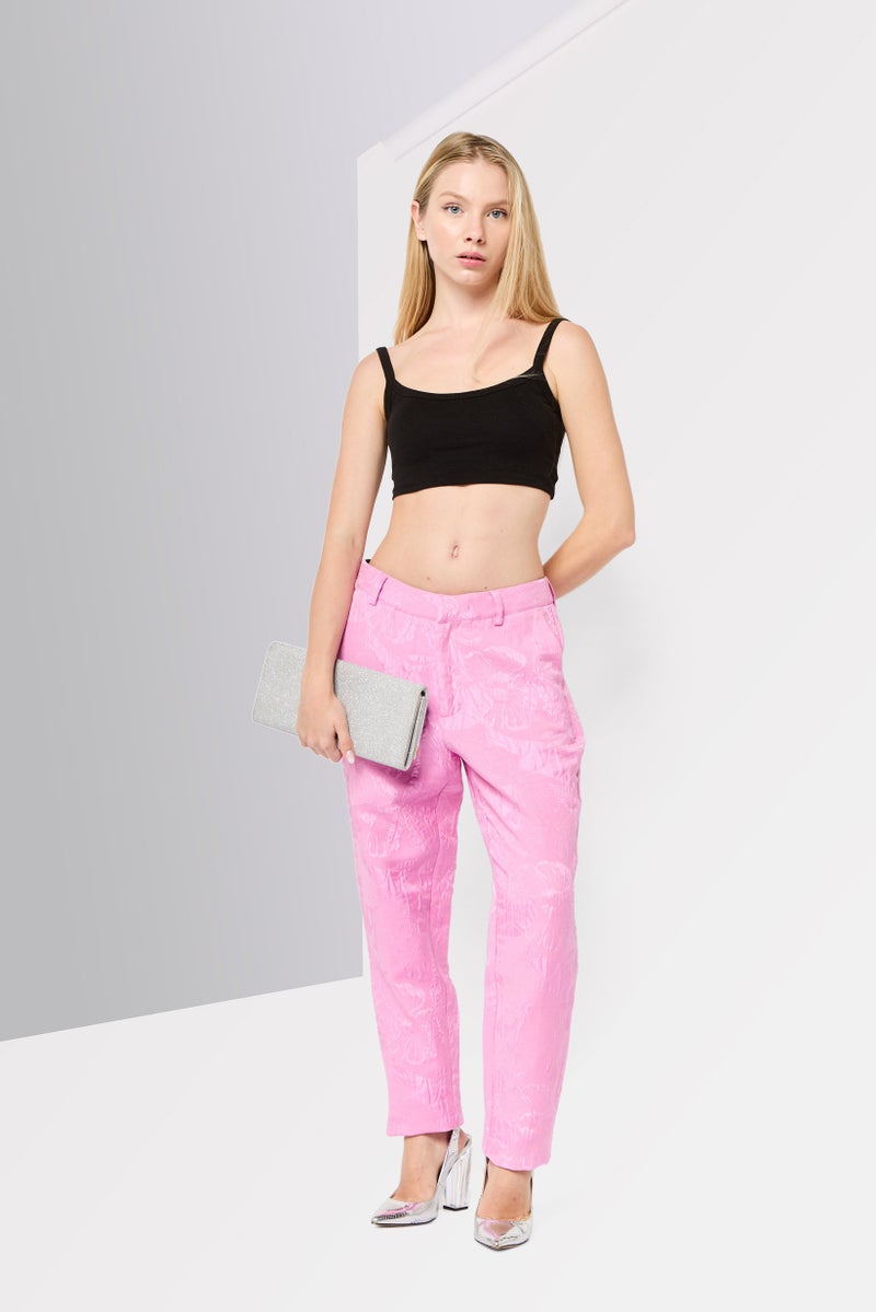 Scotch & Soda Women Slim Fit Floral Print Straight Leg Pants, Pink - Image 2