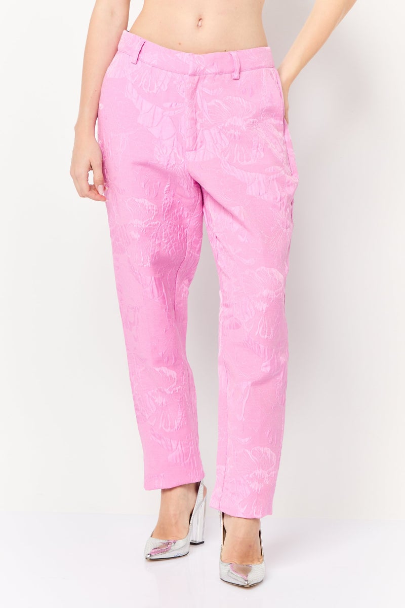 Scotch & Soda Women Slim Fit Floral Print Straight Leg Pants, Pink - Image 1