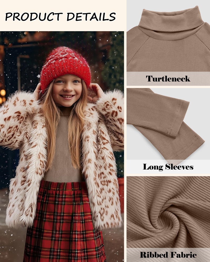 LessonZoo 3 Pack Girls Turtleneck Long Sleeve Shirts Ribbed Knit Cotton Layer Tops Slim Fit Casual Undershirts 5-14 Years(Black, Mocha, Cream,9-10 Years) - Image 5