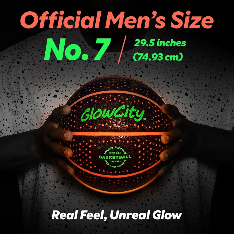 GlowCity كرة سلة متوهجة في الظلام من جلو سيتي للمراهقين - هدية كرة سلة - كرة سلة حمراء متوهجة، لعبة LED مضيئة لألعاب الكرة الليلية - أدوات رياضية وأجهزة للأطفال من عمر 8 سنوات وما فوق - Image 5