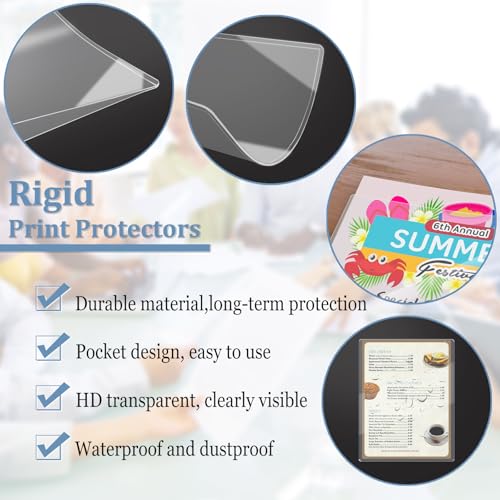 ELEMGULY Rigid Print Protectors, 7 Pack 8.5 x 11'' Plastic Clear Page Sheet Protectors, Hard Paper Page Sleeves for Document, Paper, Picture, Photo - Image 4