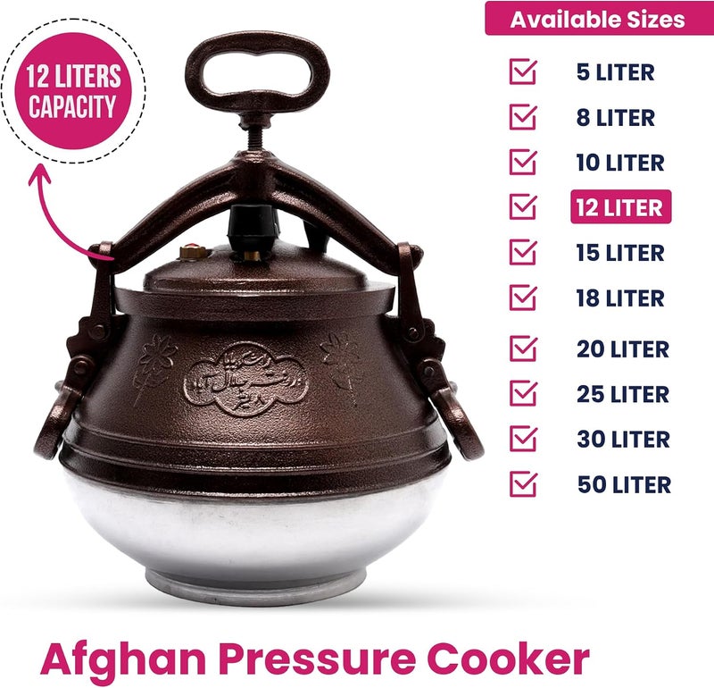 AsolBD Afghan Pressure Cooker Heavy Duty Dual Handles Cookware for Camping, Kitchenware Cooking Made Easy and Faster, Multi-functional Usage (12 LITERS) - Image 2