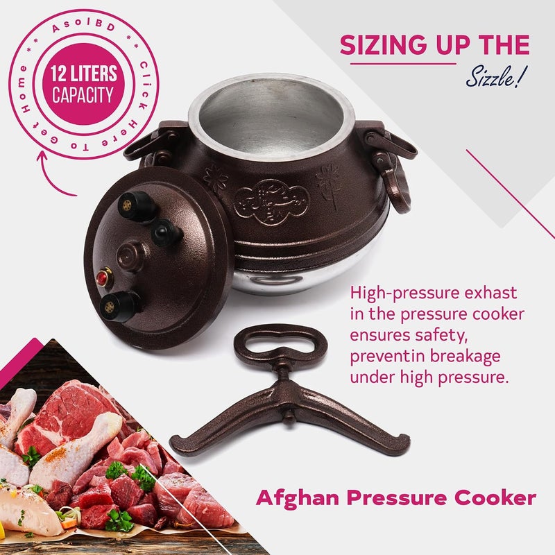 AsolBD Afghan Pressure Cooker Heavy Duty Dual Handles Cookware for Camping, Kitchenware Cooking Made Easy and Faster, Multi-functional Usage (12 LITERS) - Image 3