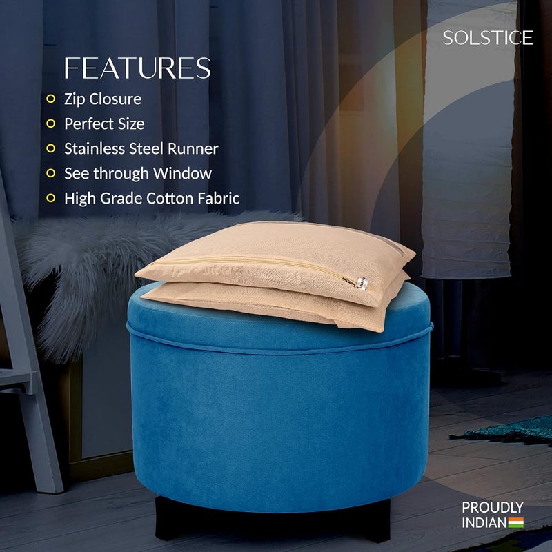 Solstice أكياس/أغطية ساري كبيرة من القطن للتخزين مفردة (18 × 15 بوصة) للساري الحرير الكبير، ليهينغاس، ملابس مع إغلاق بسحاب (مع نافذة - عبوة من 5) - Image 5