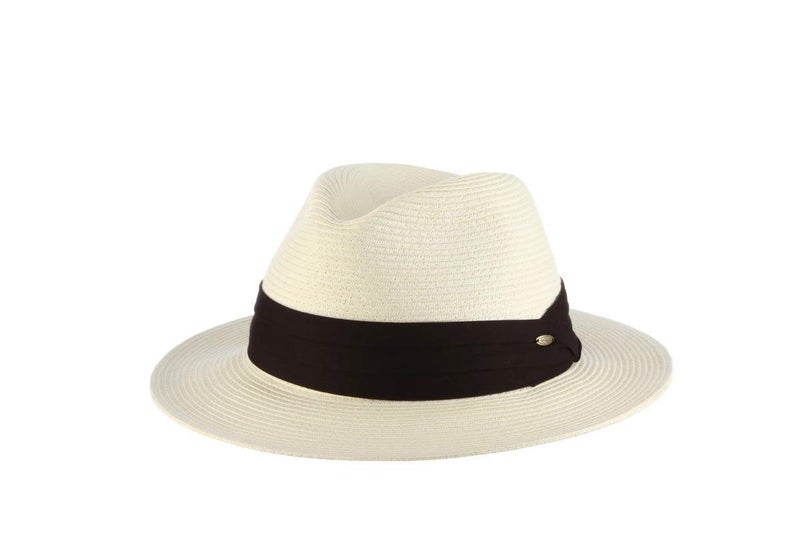 Scala Men's Paper Braid Safari Hat with Black Band, Ivory, L - Image 1
