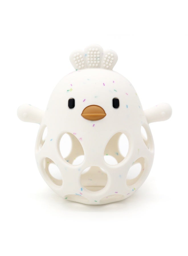 Mini Treasures BPA Free Silicone Baby Chicken Teething Toys| Baby Hand Teether Mitten for Sucking Needs| Baby Chew Toys Hand Pacifier for Soothing Teething Pain Relief - White - Image 1